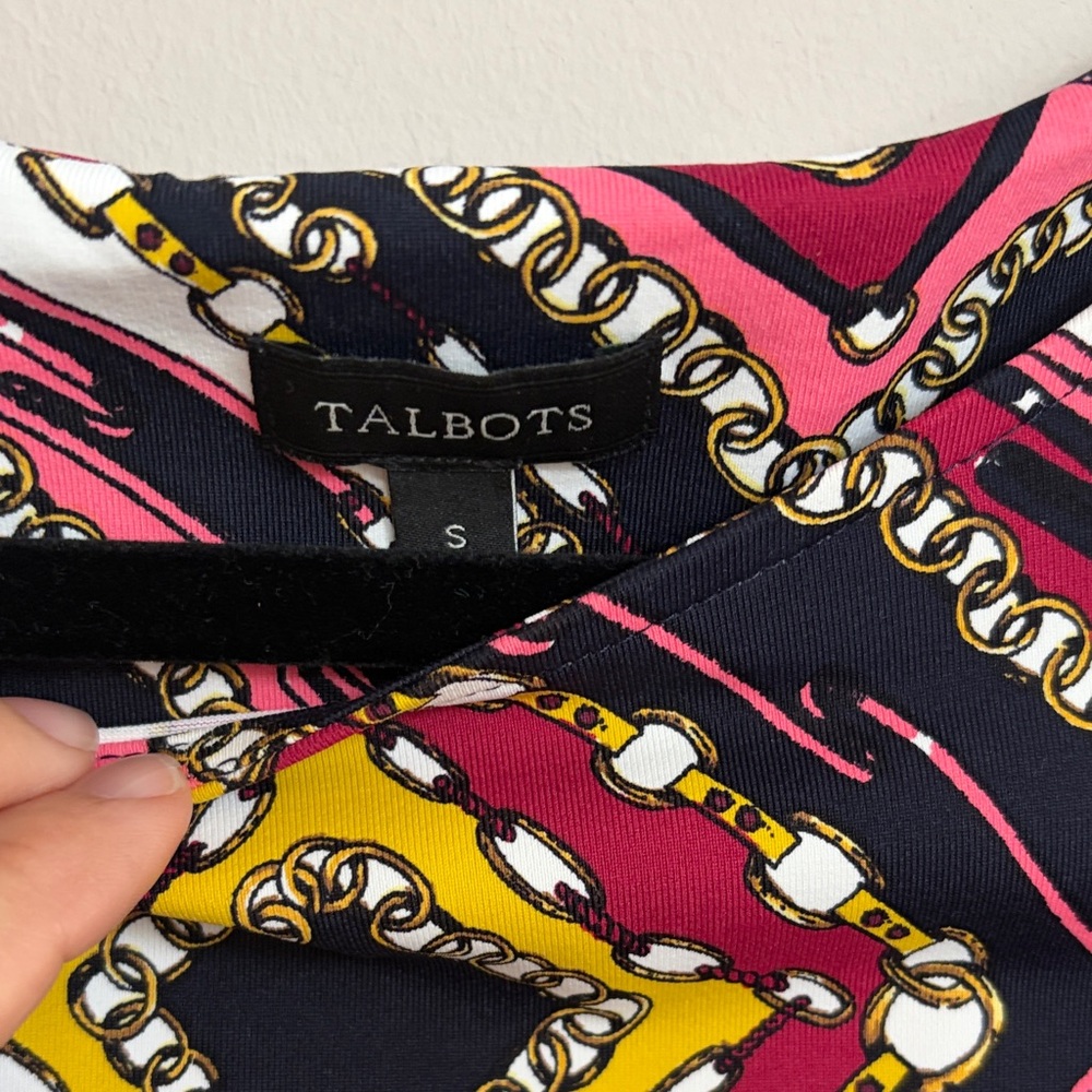 Talbots Pink and Black Geometric Long Sleeve‎ Dress - Picture 2 of 7